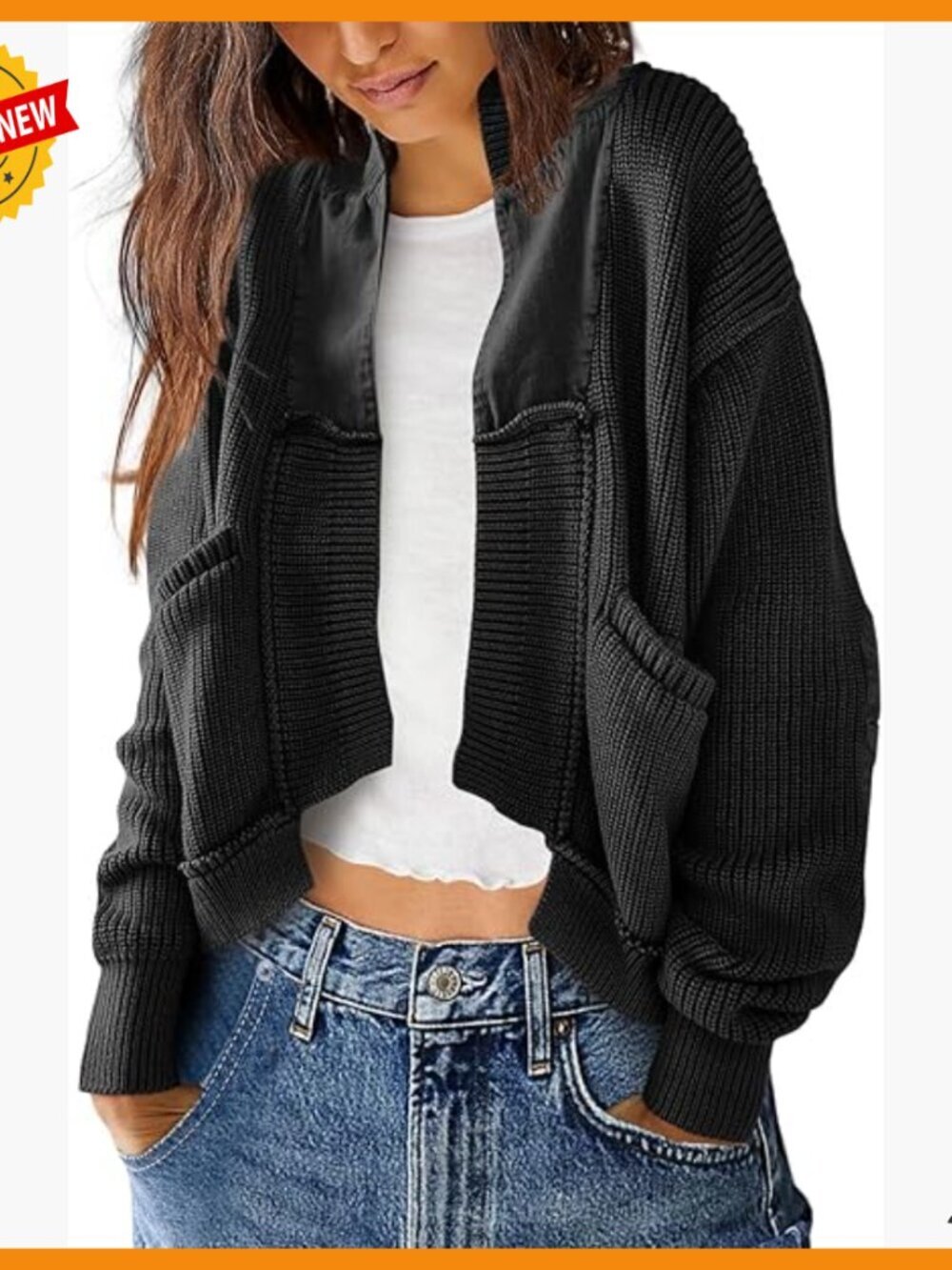 Chunky Cable Knit Cardigan Sweater Open Front Long Sleeve with Pockets